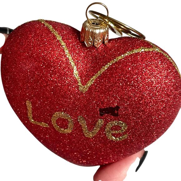 Vintage Landmark Creations Glass Ornament Heart Red Glitter Love Hand Blown - Picture 16 of 16